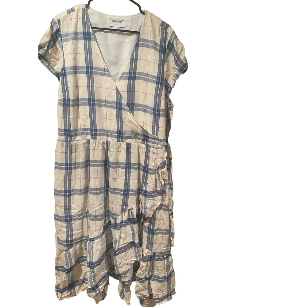 Old Navy Plaid Cap Sleeve Wrap Shirtwaist Dress, Size XL, B88, $28